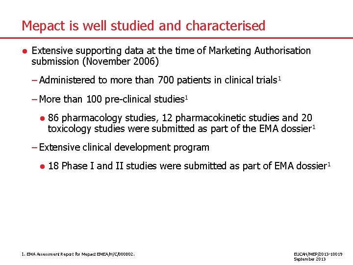 Mepact is well studied and characterised ● Extensive supporting data at the time of