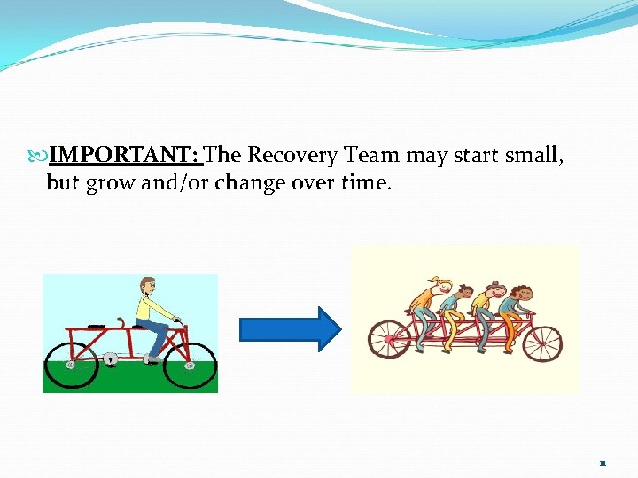 IMPORTANT: The Recovery Team may start small, but grow and/or change over time. IMPORTANT: The Recovery Team may start small, but grow and/or change over time.