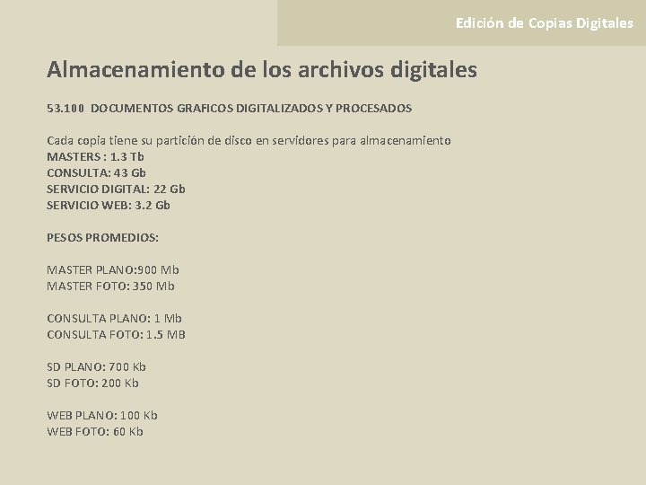 Edición de Copias Digitales Almacenamiento de los archivos digitales 53. 100 DOCUMENTOS GRAFICOS DIGITALIZADOS