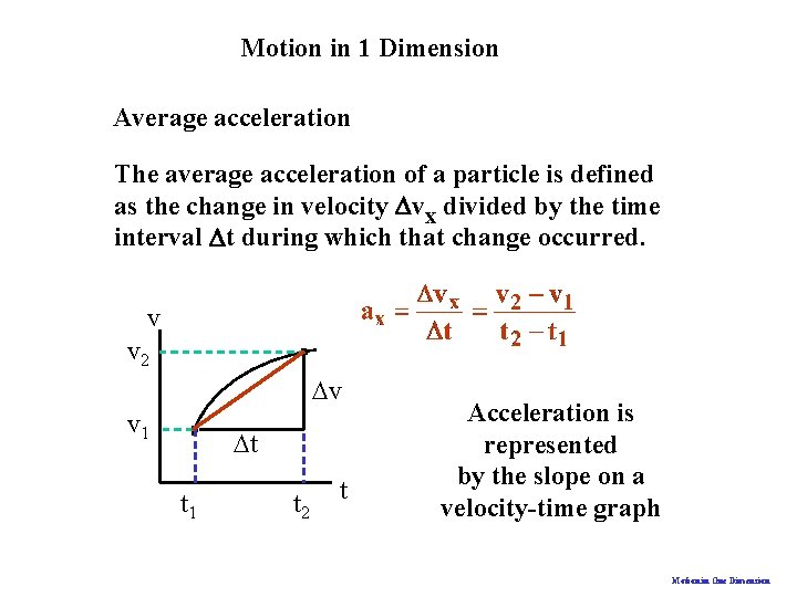 Motion in 1 Dimension Average acceleration The average acceleration of a particle is defined