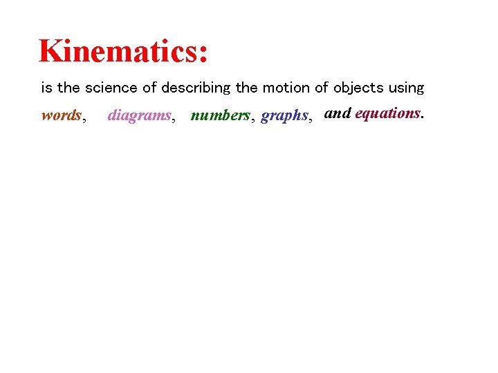 Kinematics: is the science of describing the motion of objects using words, diagrams, numbers,