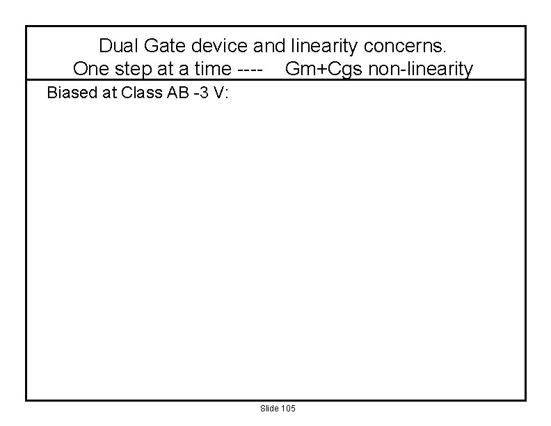Dual Gate device and linearity concerns. One step at a time ---- Gm+Cgs non-linearity