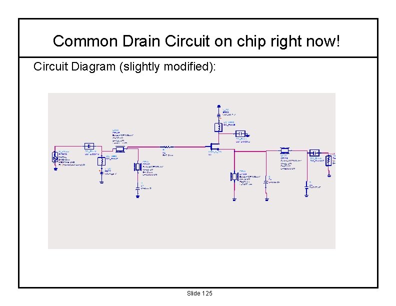Common Drain Circuit on chip right now! Circuit Diagram (slightly modified): Slide 125 