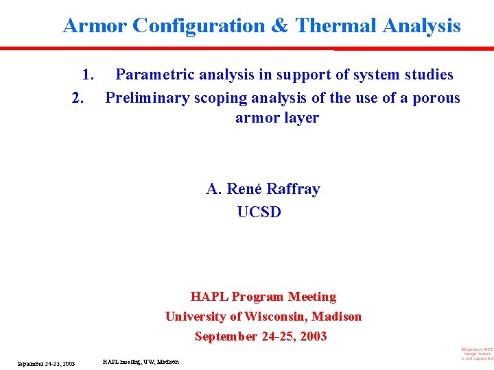 Armor Configuration Thermal Analysis 1 Parametric analysis in