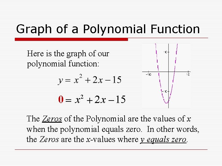 Graph of a Polynomial Function Here is the graph of our polynomial function: 0