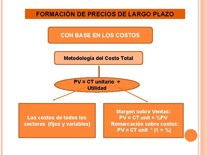 FORMACIÓN DE PRECIOS DE LARGO PLAZO CON BASE EN LOS COSTOS Metodología del Costo