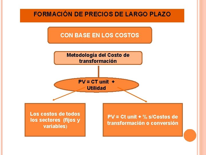 FORMACIÓN DE PRECIOS DE LARGO PLAZO CON BASE EN LOS COSTOS Metodología del Costo