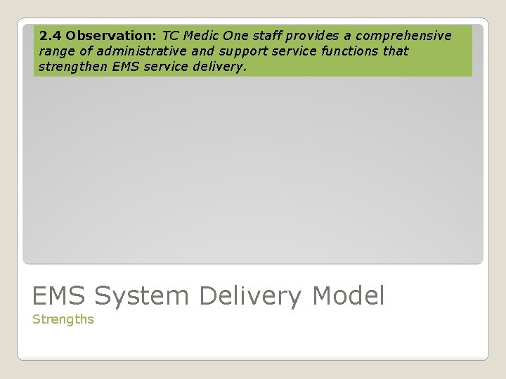 2. 4 Observation: TC Medic One staff provides a comprehensive range of administrative and