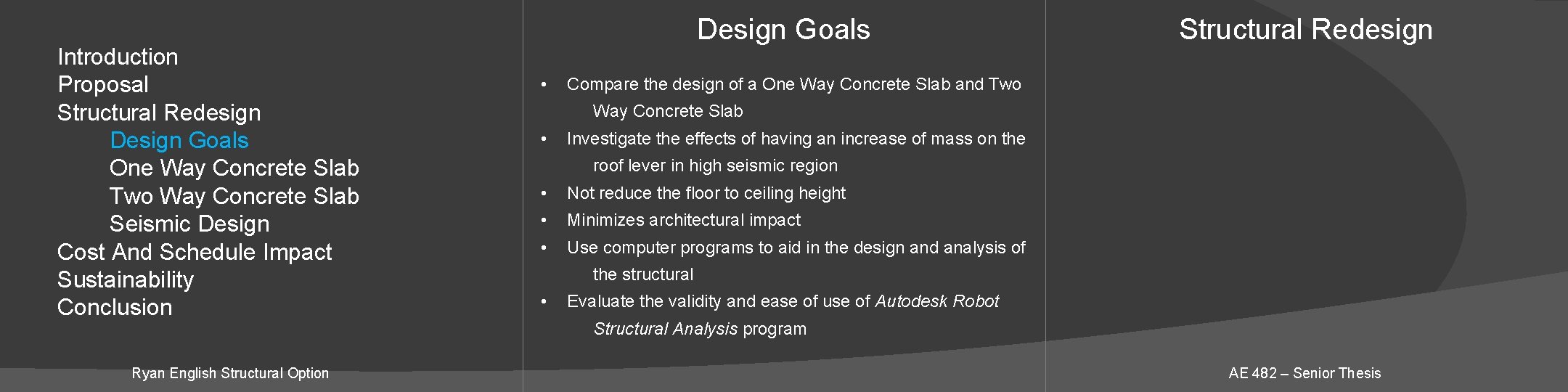 Introduction Proposal Structural Redesign Design Goals One Way Concrete Slab Two Way Concrete Slab