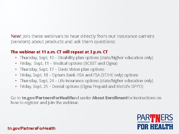 New! Join these webinars to hear directly from our insurance carriers (vendors) about products