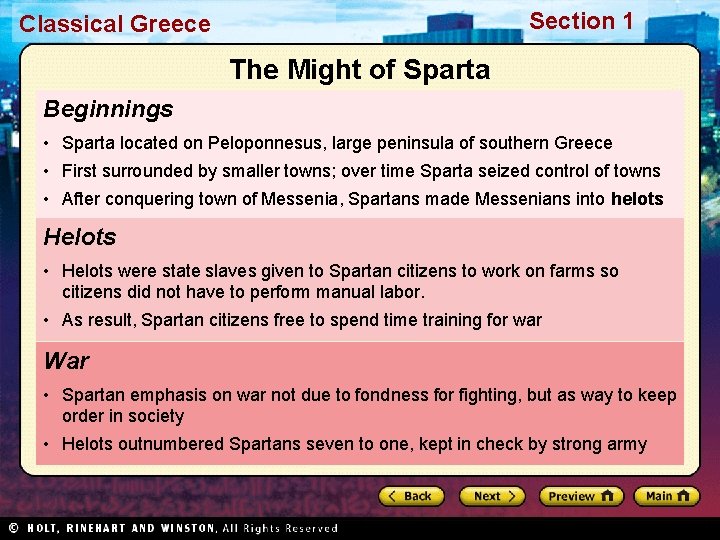 Section 1 Classical Greece The Might of Sparta Beginnings • Sparta located on Peloponnesus,