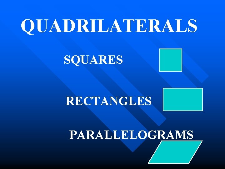 QUADRILATERALS SQUARES RECTANGLES PARALLELOGRAMS 