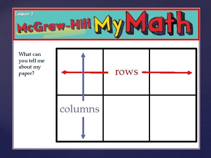 Lesson 2 What can you tell me about my paper? rows { columns 