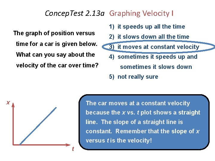 Concep. Test 2. 13 a Graphing Velocity I The graph of position versus 1)
