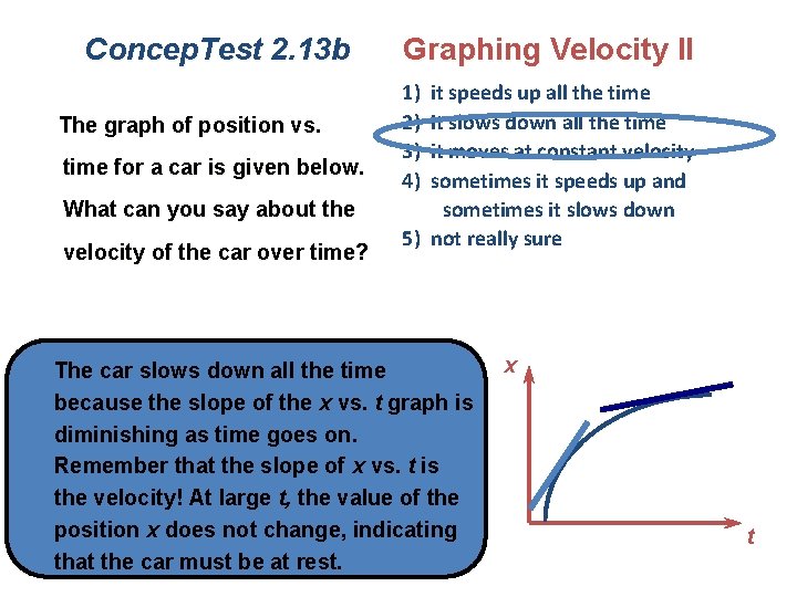 Concep. Test 2. 13 b The graph of position vs. time for a car