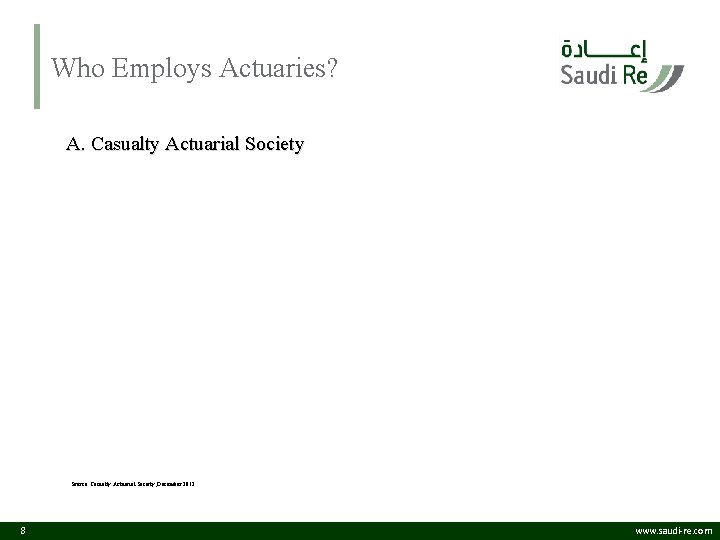 Who Employs Actuaries? A. Casualty Actuarial Society Source: Casualty Actuarial Society, December 2012 8