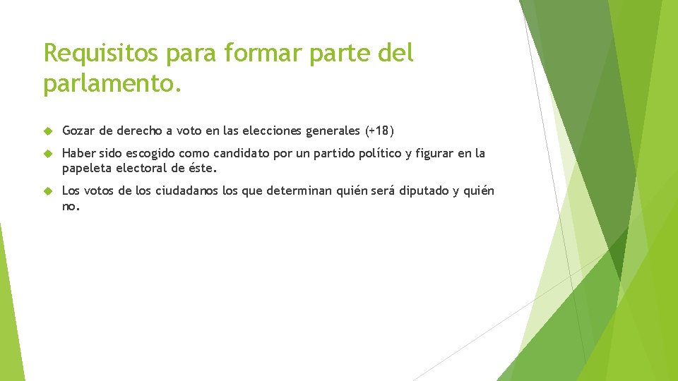 Requisitos para formar parte del parlamento. Gozar de derecho a voto en las elecciones