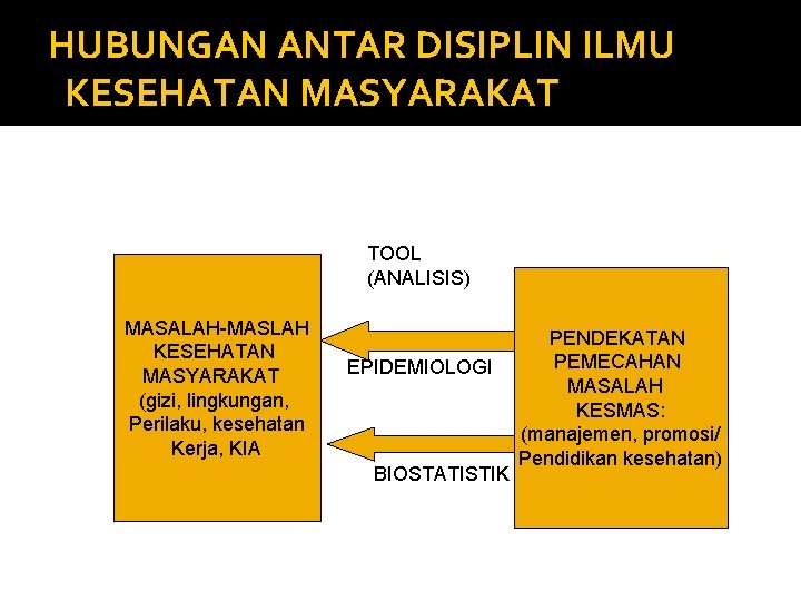 HUBUNGAN ANTAR DISIPLIN ILMU KESEHATAN MASYARAKAT TOOL (ANALISIS) MASALAH-MASLAH KESEHATAN MASYARAKAT (gizi, lingkungan, Perilaku,