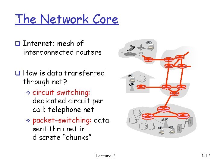 The Network Core q Internet: mesh of interconnected routers q How is data transferred