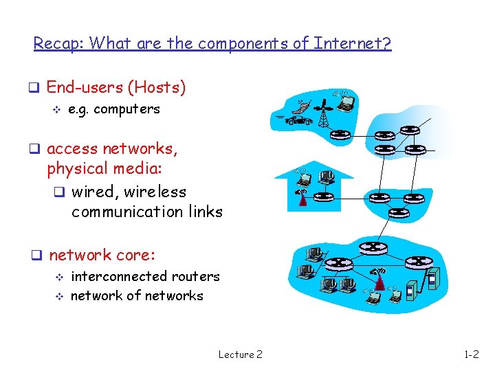 Recap: What are the components of Internet? q End-users (Hosts) v e. g. computers