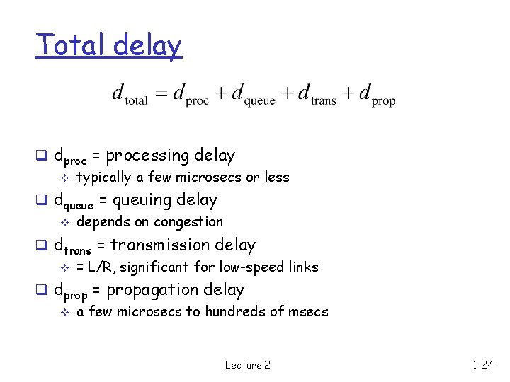 Total delay q dproc = processing delay v typically a few microsecs or less