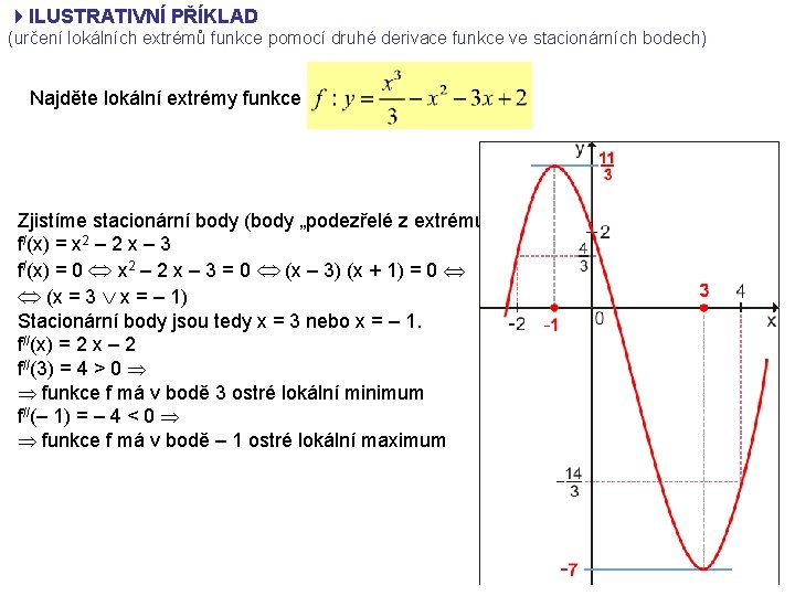 4 ILUSTRATIVNÍ PŘÍKLAD (určení lokálních extrémů funkce pomocí druhé derivace funkce ve stacionárních bodech)