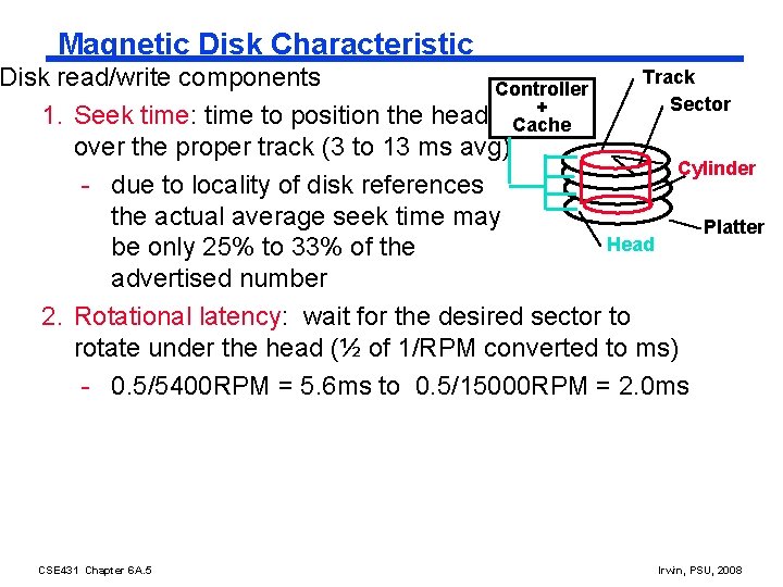 Magnetic Disk Characteristic Track Disk read/write components Controller Sector + 1. Seek time: time Magnetic Disk Characteristic Track Disk read/write components Controller Sector + 1. Seek time: time