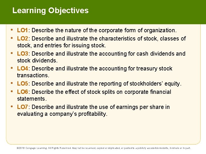 Learning Objectives • • LO 1: Describe the nature of the corporate form of