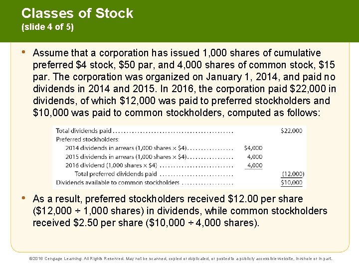 Classes of Stock (slide 4 of 5) • Assume that a corporation has issued