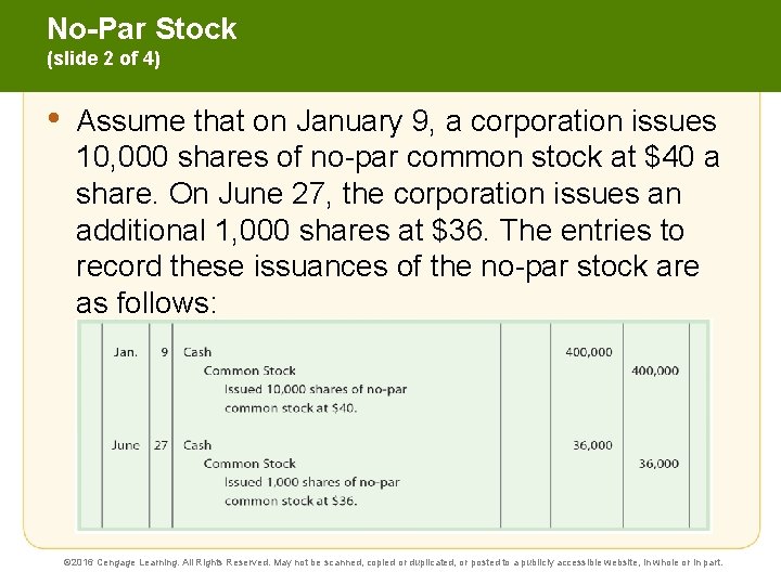 No-Par Stock (slide 2 of 4) • Assume that on January 9, a corporation