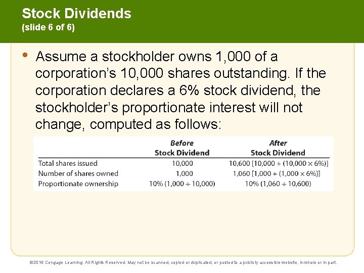 Stock Dividends (slide 6 of 6) • Assume a stockholder owns 1, 000 of