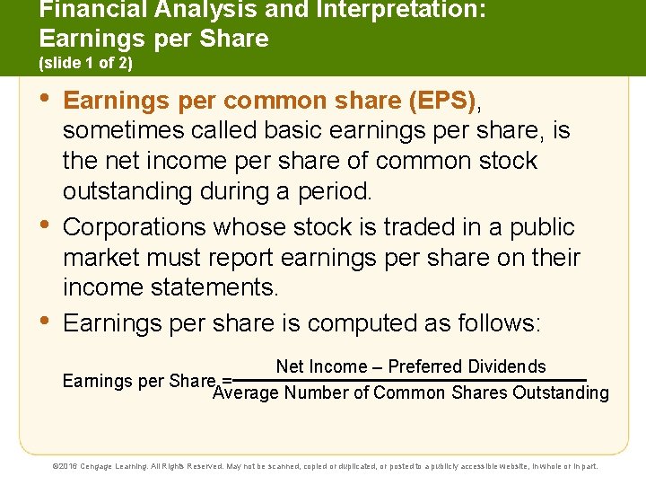 Financial Analysis and Interpretation: Earnings per Share (slide 1 of 2) • • •