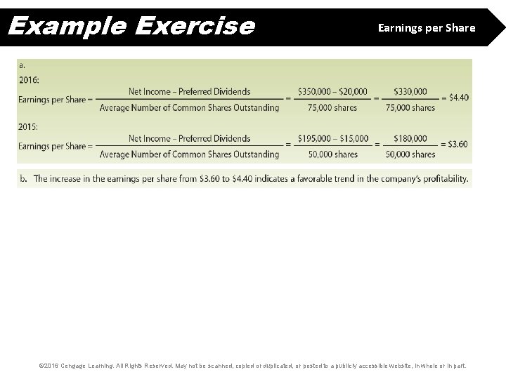 Example Exercise Earnings per Share © 2016 Cengage Learning. All Rights Reserved. May not