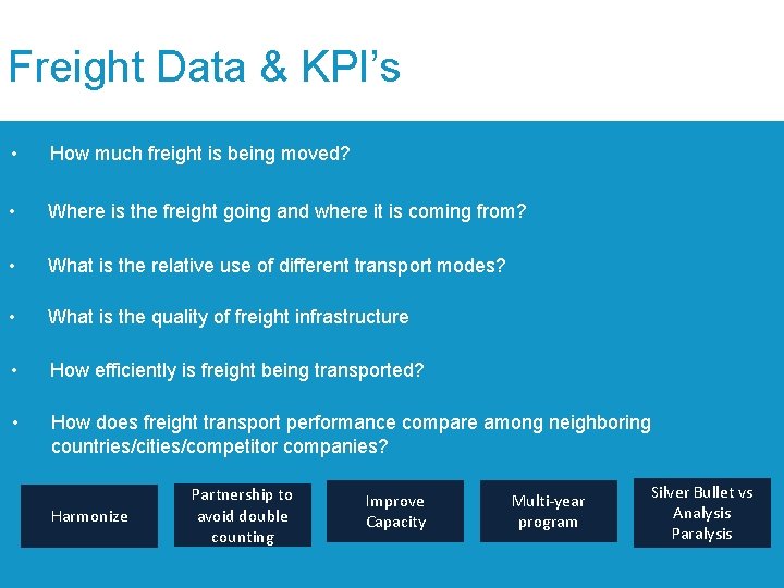Freight Data & KPI’s • How much freight is being moved? • Where is