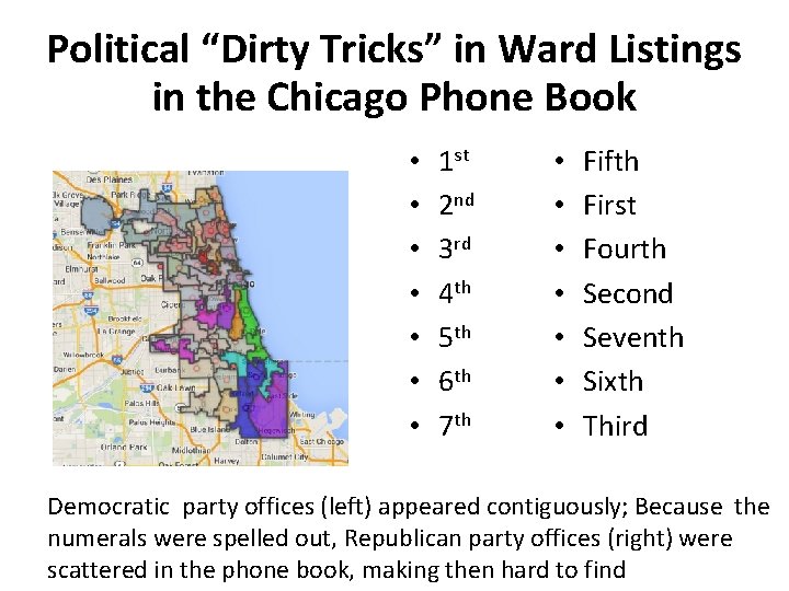 Political “Dirty Tricks” in Ward Listings in the Chicago Phone Book • • 1