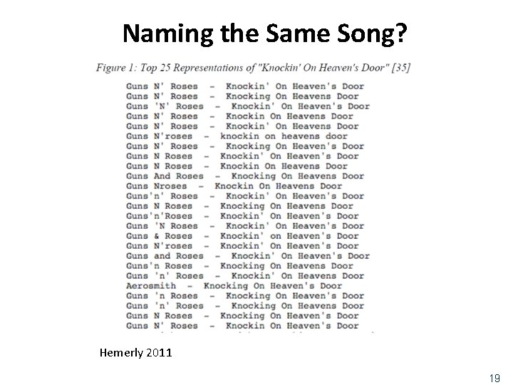 Naming the Same Song? Hemerly 2011 19 