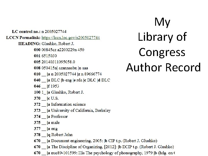 My Library of Congress Author Record 