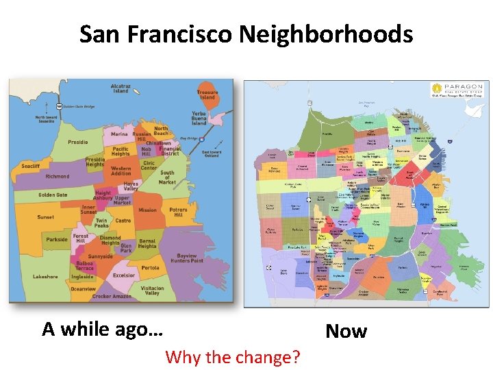 San Francisco Neighborhoods A while ago… Now Why the change? 