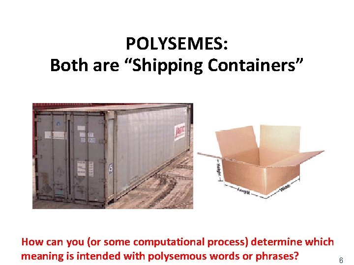 POLYSEMES: Both are “Shipping Containers” How can you (or some computational process) determine which