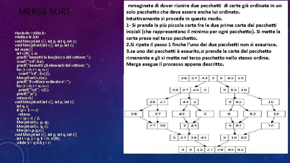 MERGE SORT #include <stdio. h> #define N 100 void Merge(int v[], int p, int