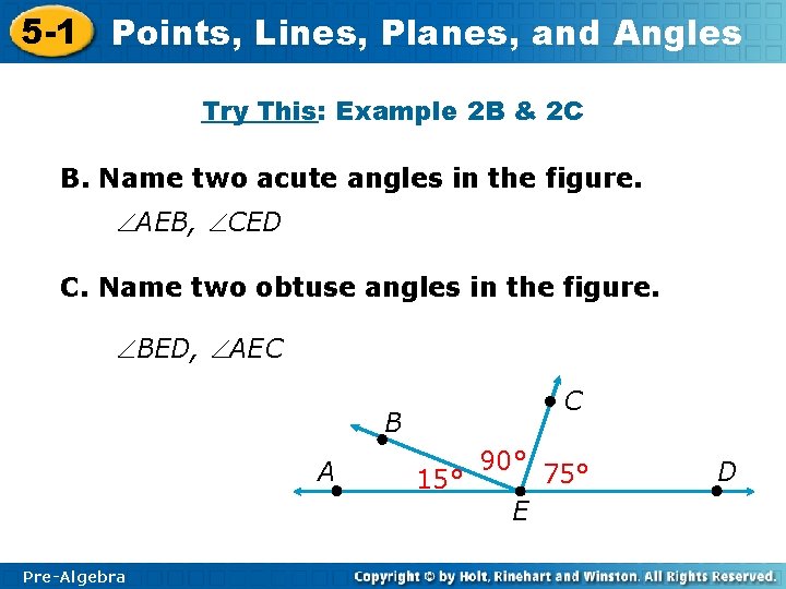 5 -1 Points, Lines, Planes, and Angles Try This: Example 2 B & 2