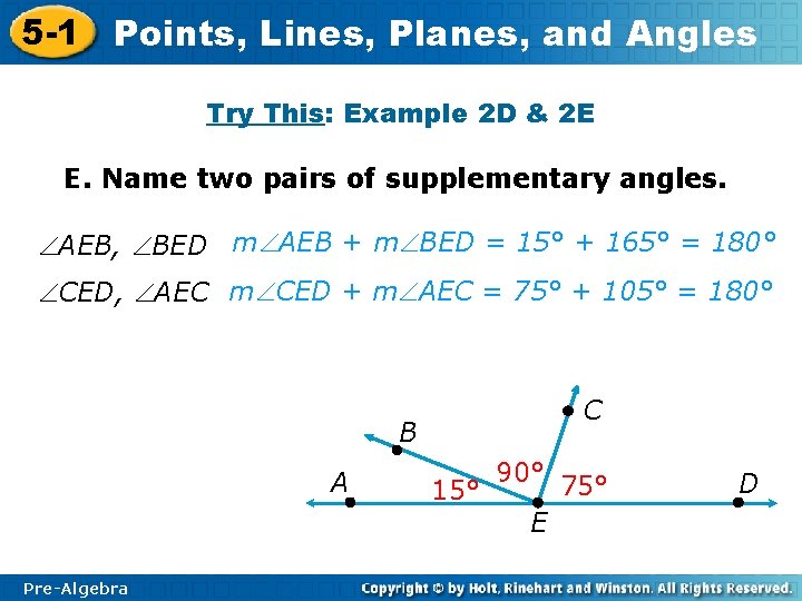 5 -1 Points, Lines, Planes, and Angles Try This: Example 2 D & 2