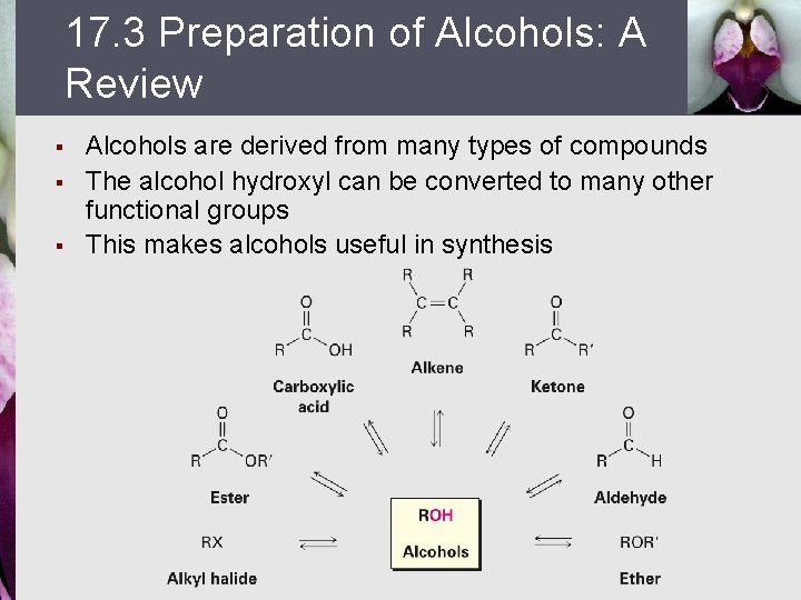 17. 3 Preparation of Alcohols: A Review § § § Alcohols are derived from