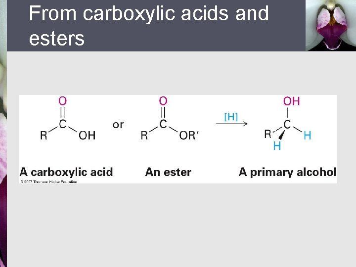 From carboxylic acids and esters 