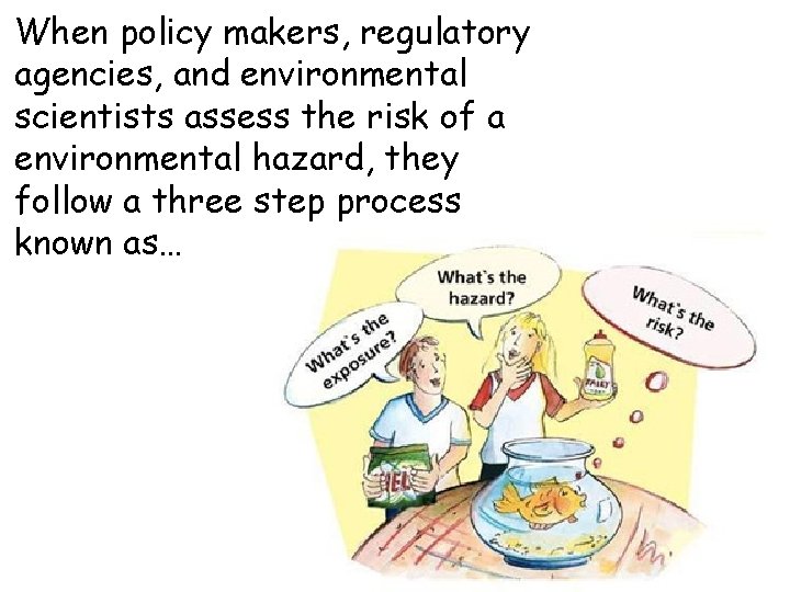 When policy makers, regulatory agencies, and environmental scientists assess the risk of a environmental