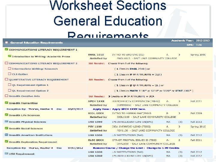 Worksheet Sections General Education Requirements 