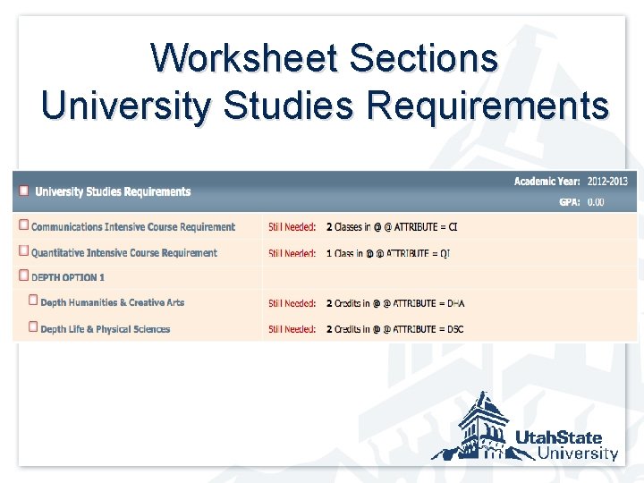 Worksheet Sections University Studies Requirements 