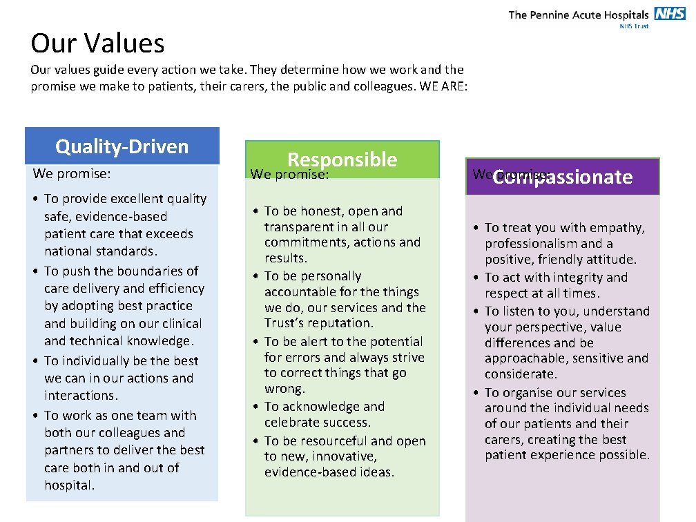 Our Values Our values guide every action we take. They determine how we work