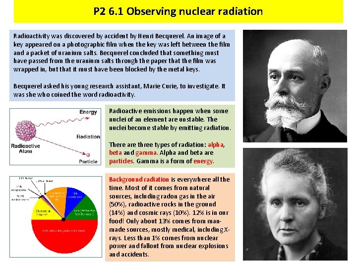 P 2 6. 1 Observing nuclear radiation Radioactivity was discovered by accident by Henri