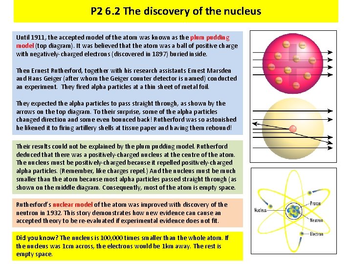 P 2 6. 2 The discovery of the nucleus Until 1911, the accepted model